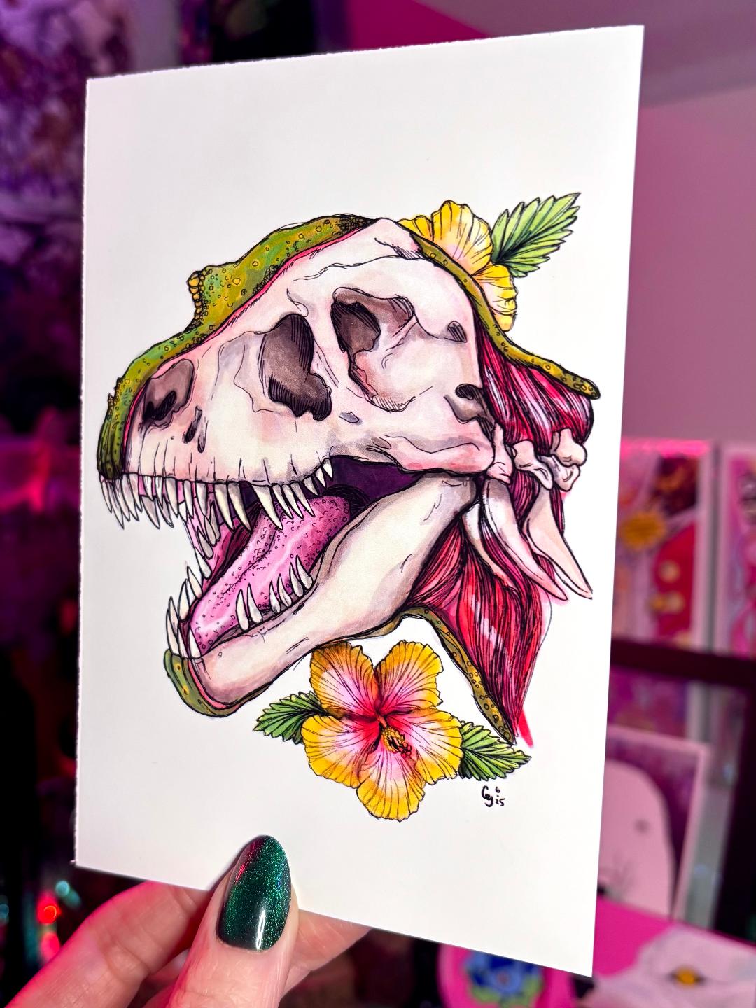 T-Rex Skull Print 4x6in