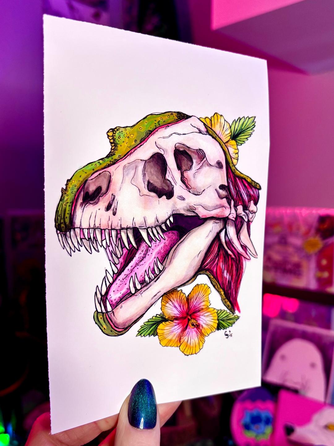 T-Rex Skull Print 4x6in