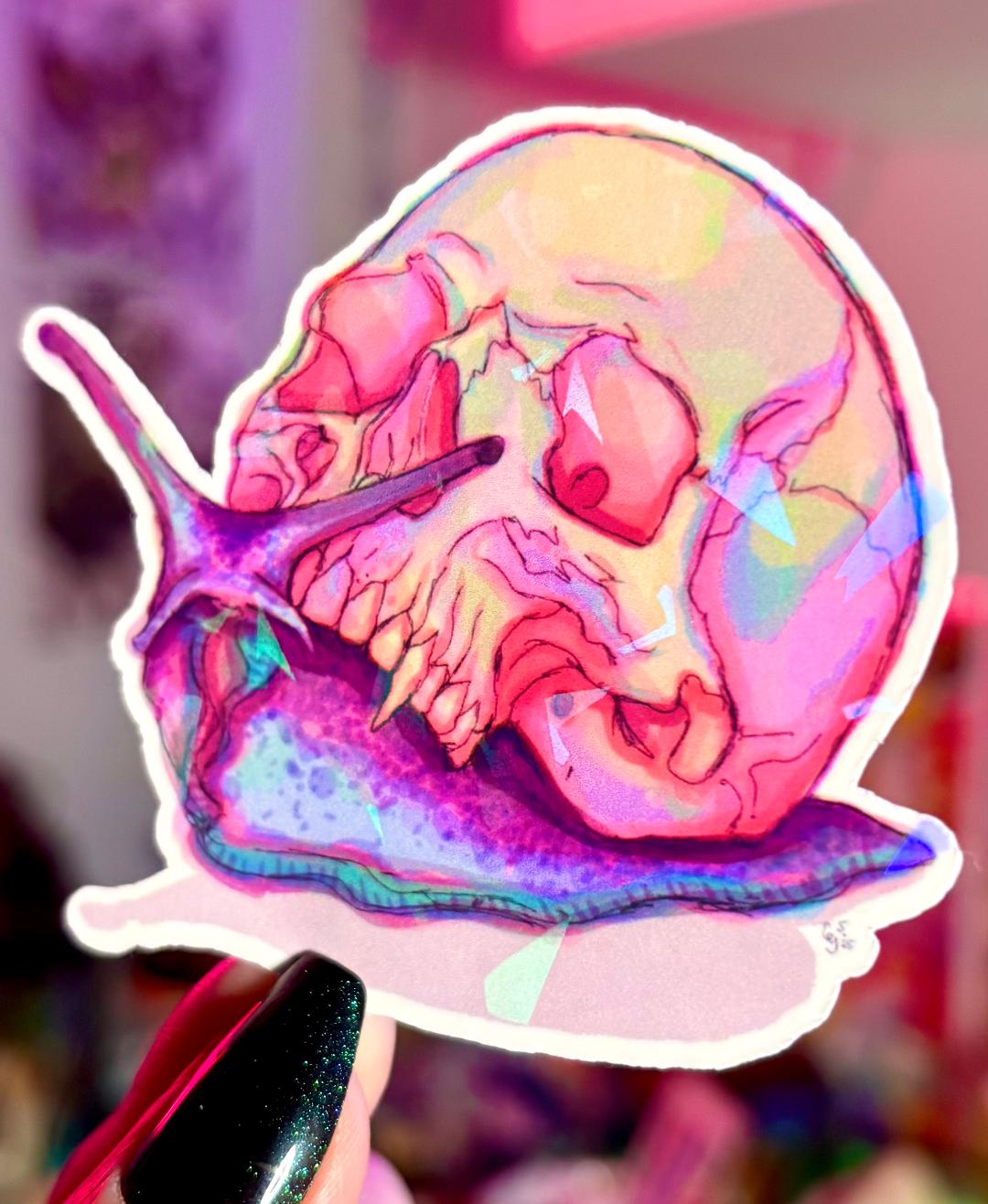 Skull Snail Holographic Sticker