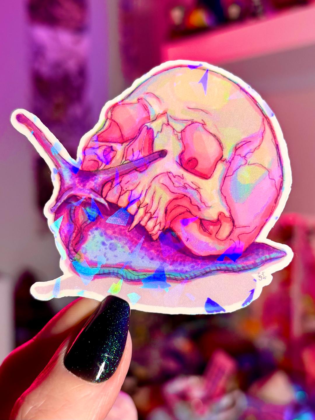 Skull Snail Holographic Sticker