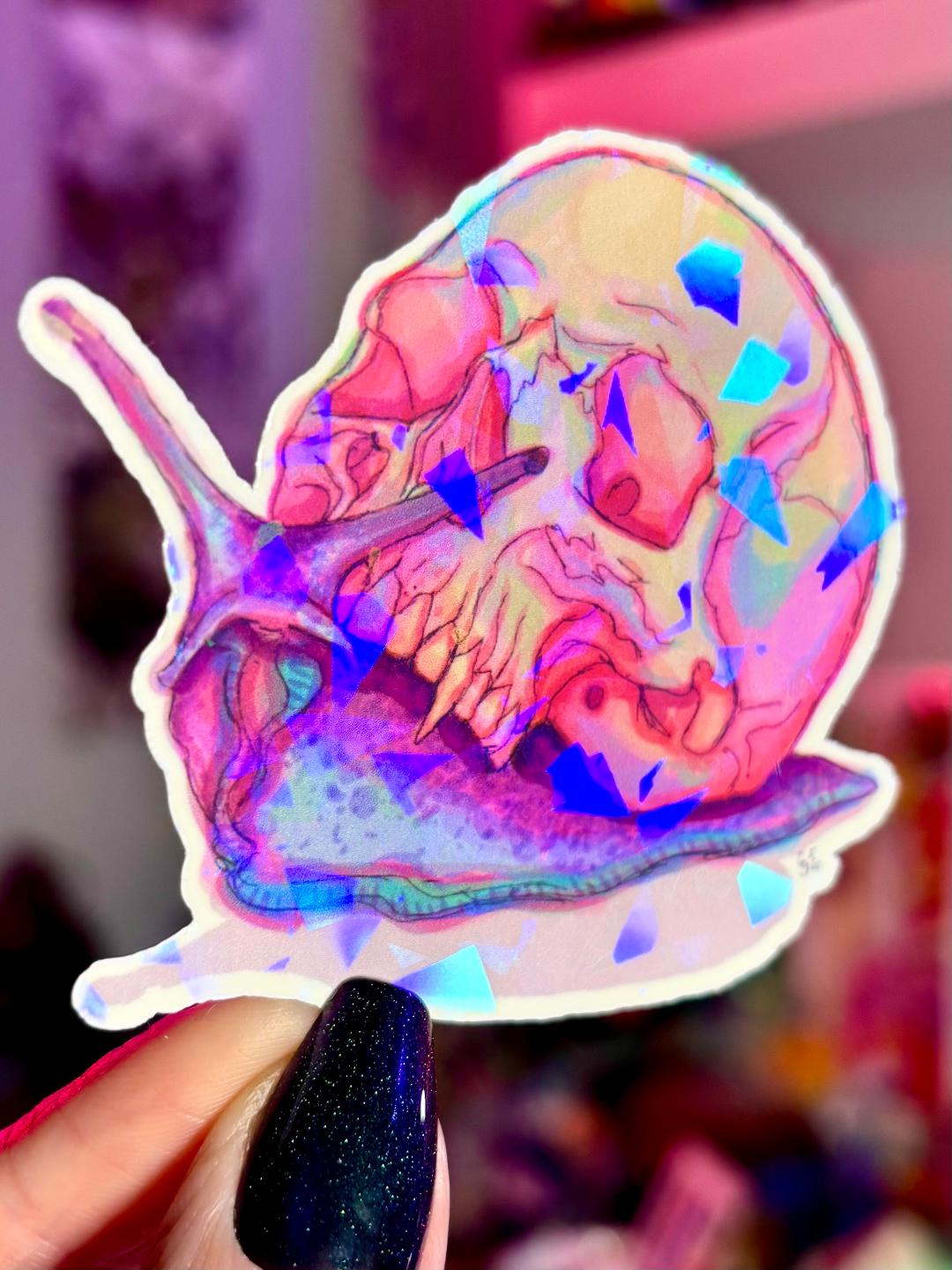 Skull Snail Holographic Sticker