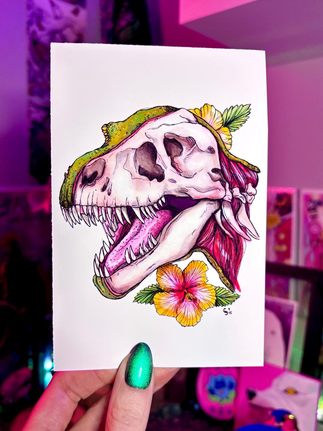 T-Rex Skull Print 4x6in